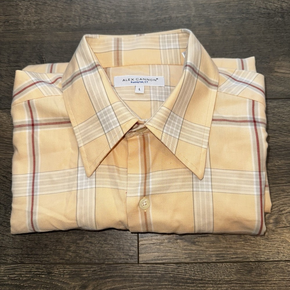 Lot Of 2 Alex Cannon Mens L Long Sleeves Button Up Striped Plaid Shirts Colorful - Picture 4 of 16